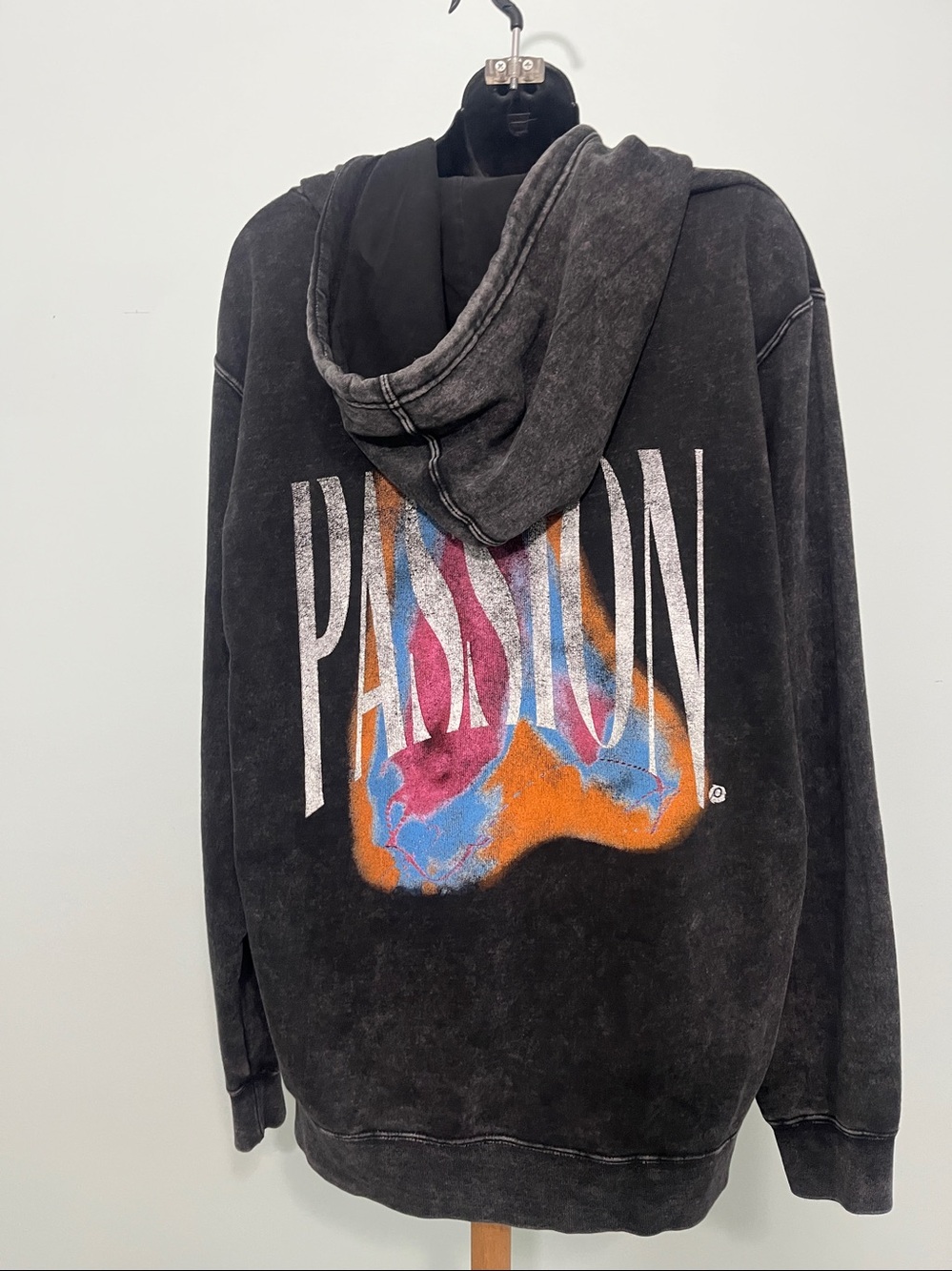 PASSION Black Washed Pullover Hoodie - Men's Casual Hooded Sweatshirt